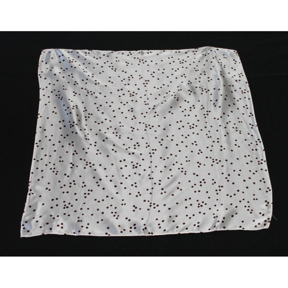 100% Silk Square Scarf White Brown Polka Dot 53cm Lightweight Neck Hair Scarf